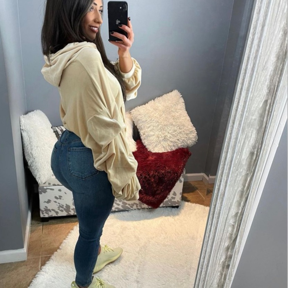 Statement Sleeve Yellow Velour Hoodie